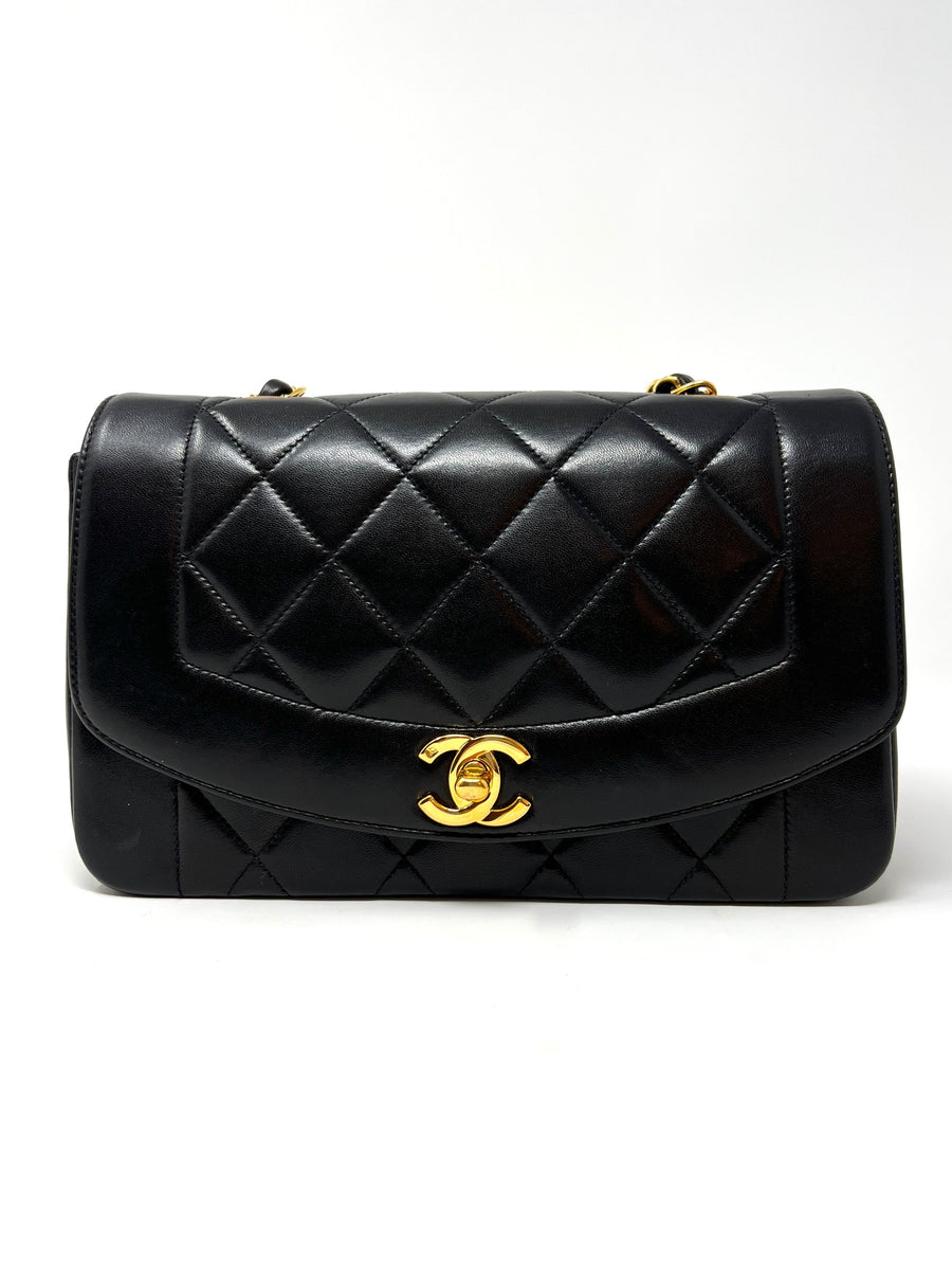 Vintage Quilted Lambskin Small Diana Flap with Gold Hardware 