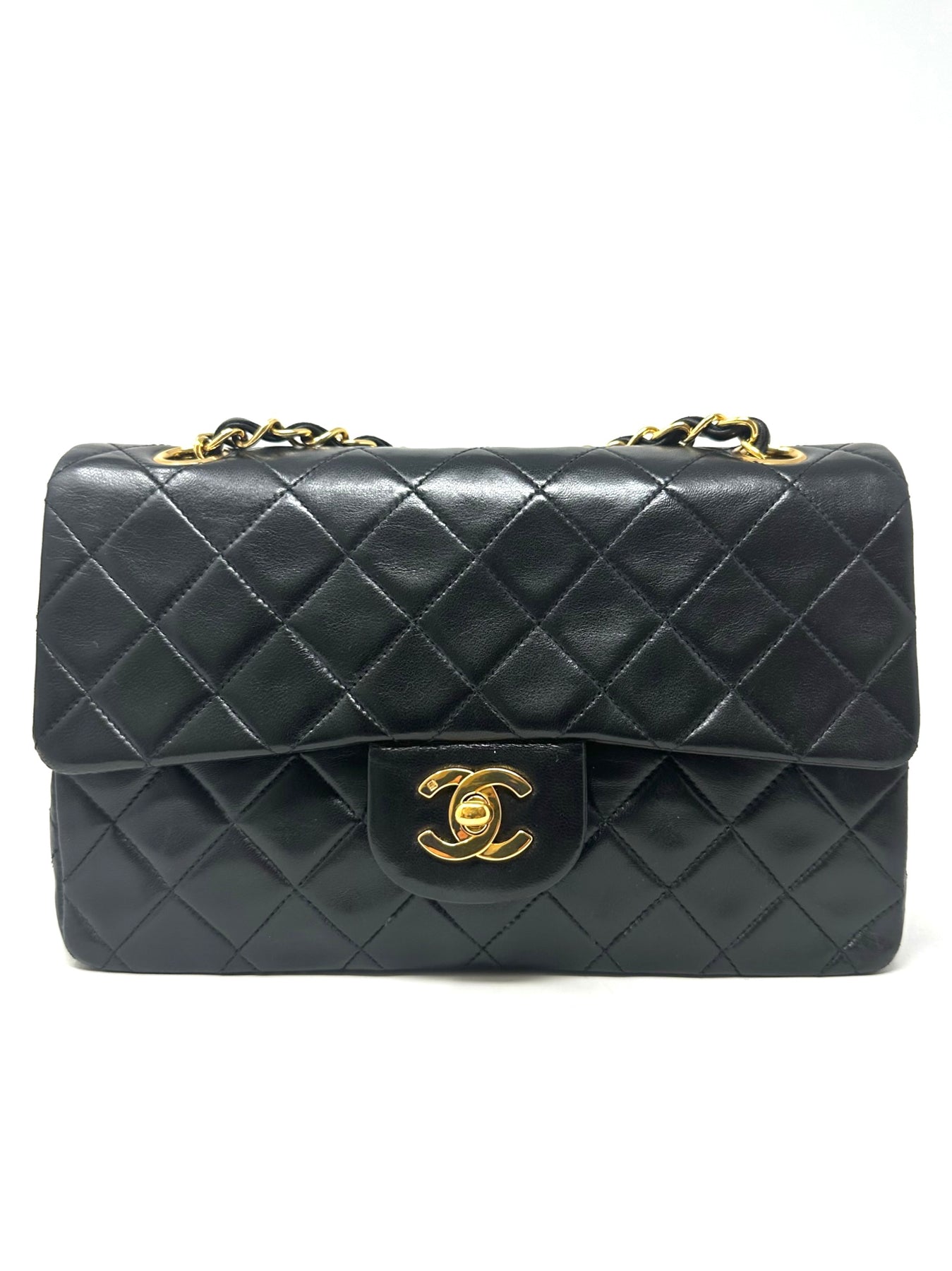 Black Quilted Lambskin Double Sided Flap Small
