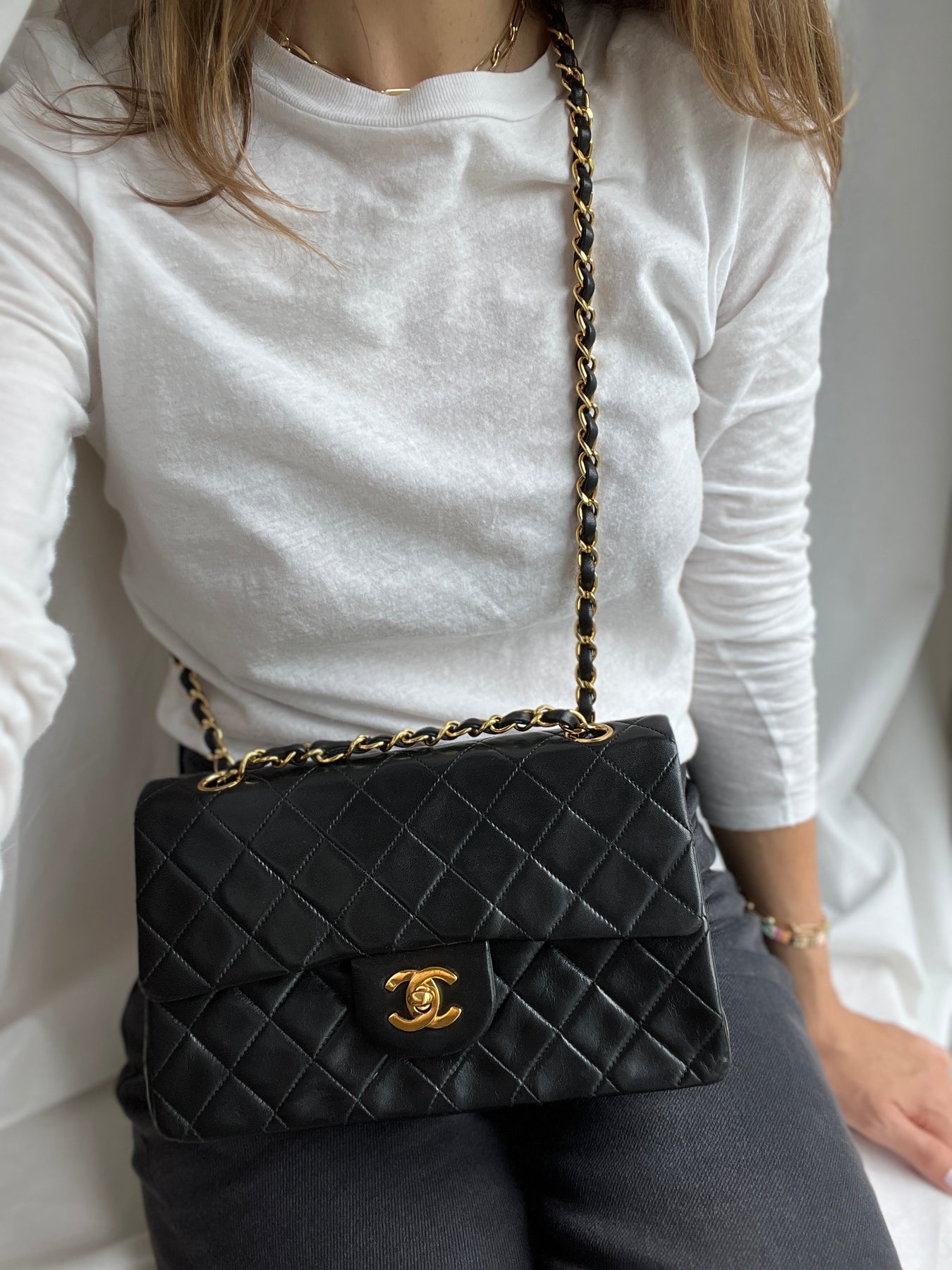 Chanel Vintage Black Small Classic Double Flap Bag in Lambskin Leather –  Sellier