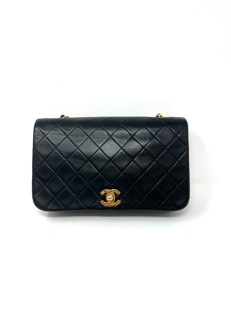 Karl Lagerfeld Logo 24K Gold Plated Caviar Leather Flap Messenger Bag Black
