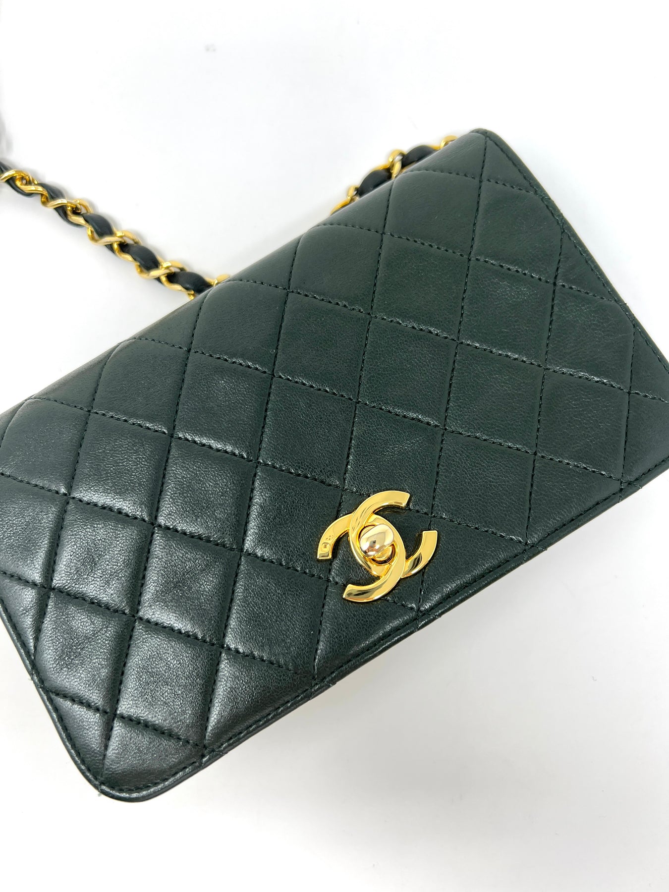 Rare Vintage 90's CHANEL Forest Green Flap Bag or Clutch