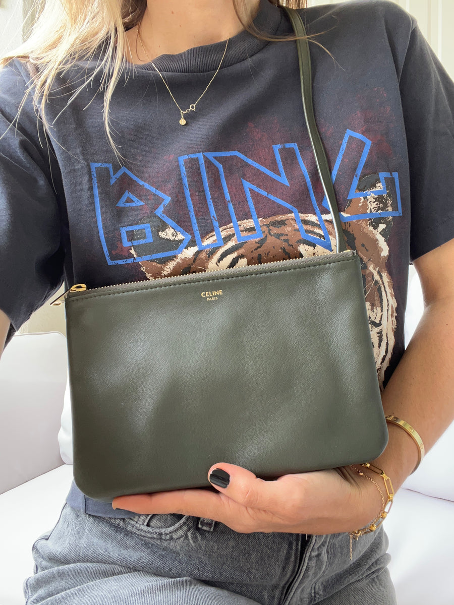 Leather Bag Celine Trio Bag Green Small Trio Bag Green/Khaki