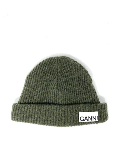 GANNI Recycled Wool-Blend Beanie Hat - Color: Kalamata - One Size - Caps - GANNI