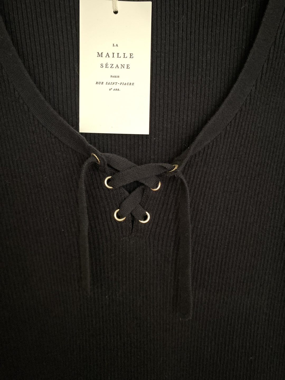 SÉZANE PULL SOIZIC - BLACK JUMPER WITH FRONT LACE - SIZE L