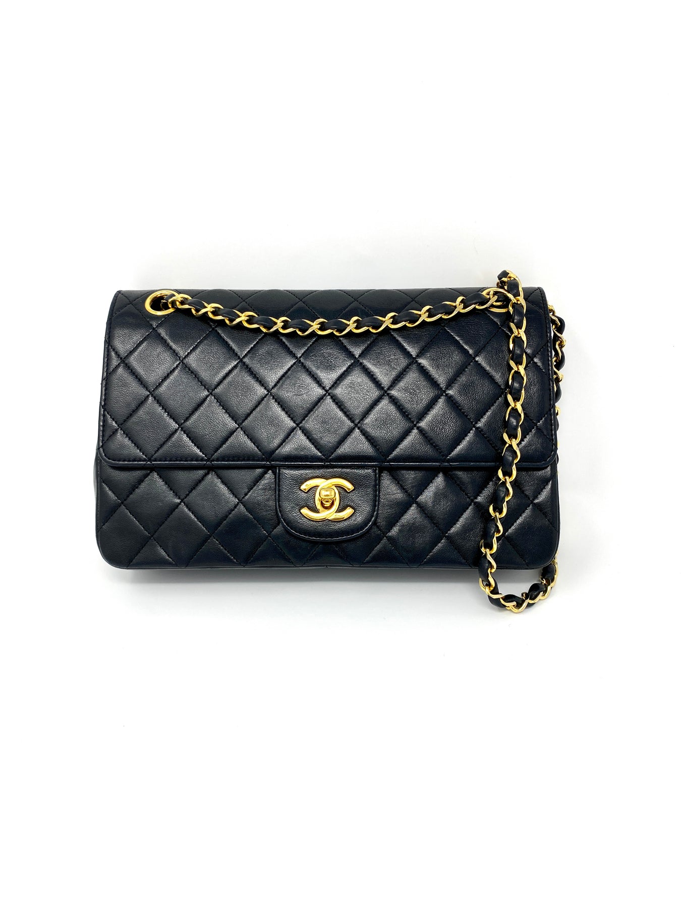 lambskin quilted medium double flap black