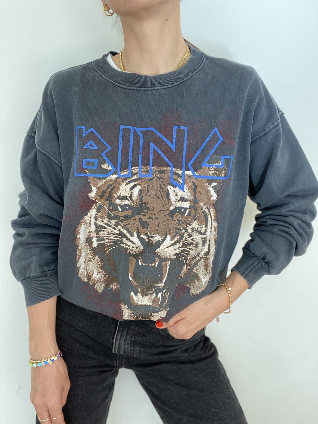 plage ANINE BING アニービン　TIGER スウェットシャツ Anine Bing Tiger Sweatshirt in Vintage Black - Black White Denim