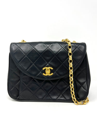 Chanel Vintage Round Flap Bag Quilted Leather Mini Black