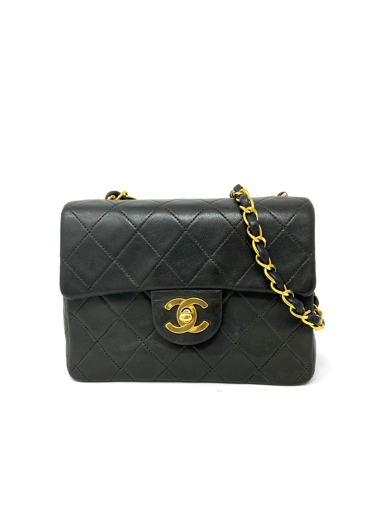 Chanel Vintage Beige Quilted Caviar Classic Flap Mini Square