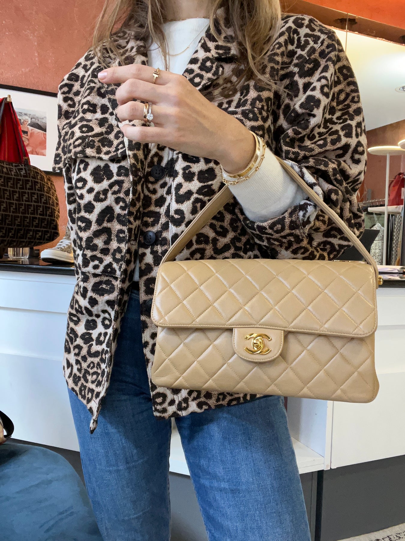 Chanel Classic Quilted Medium Double Flap Beige Caviar