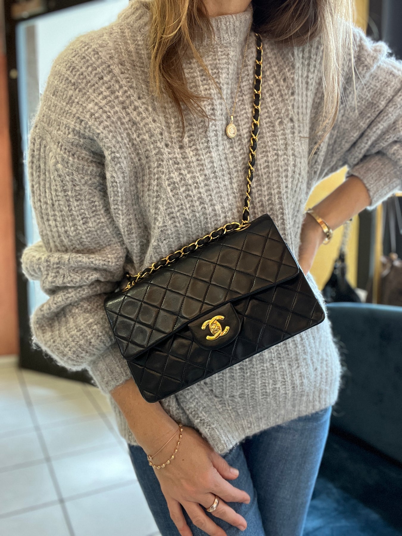 Chanel Black Lambskin Top Handle Mini Flap Bag Chanel