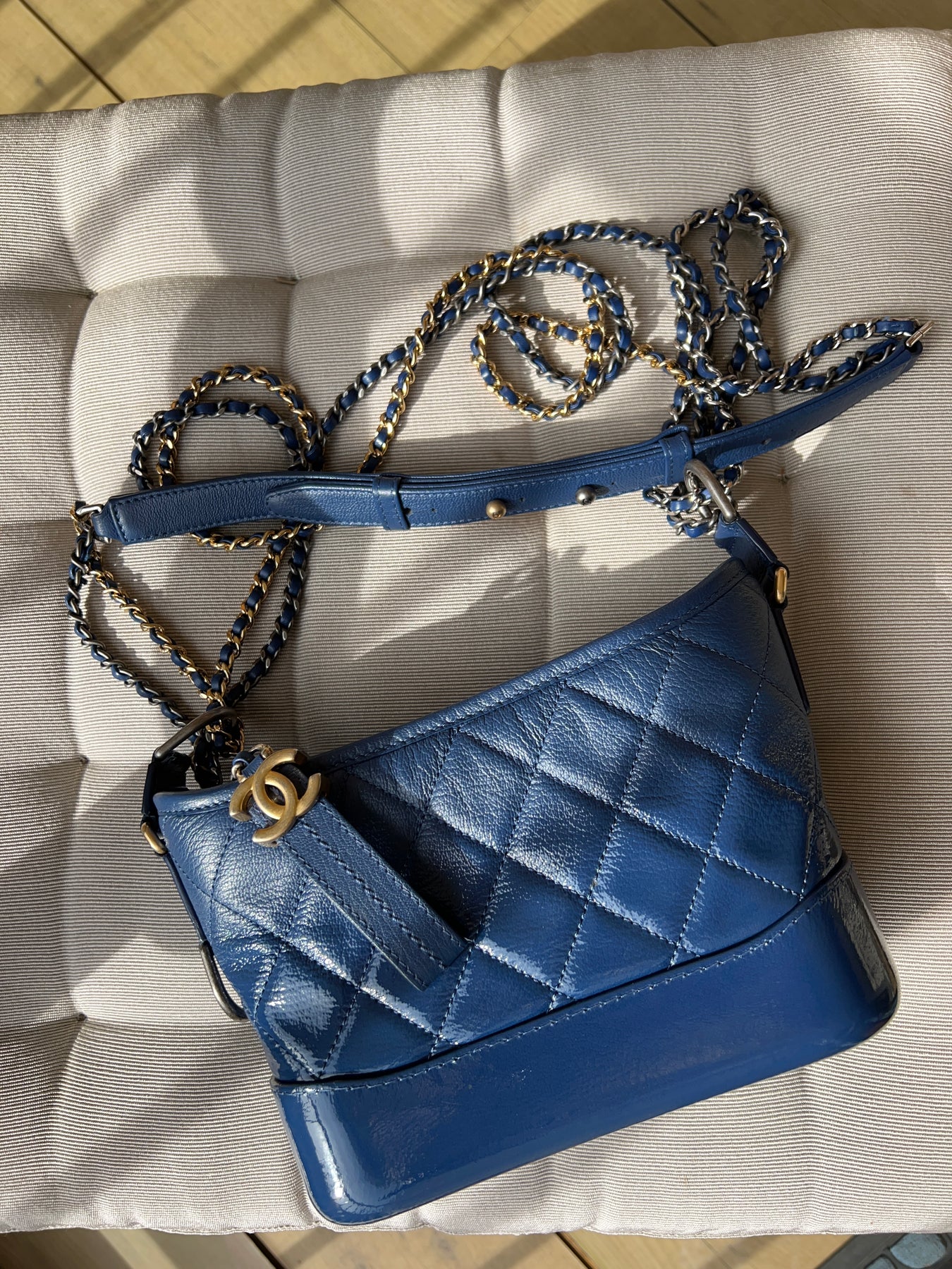 Chanel Gabrielle Calfskin Small Hobo Bag Navy Blue - NOBLEMARS