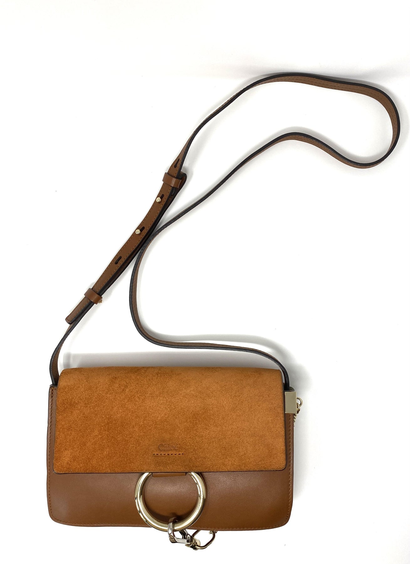 Chloé Faye small leather and suede shoulder bag in Tan