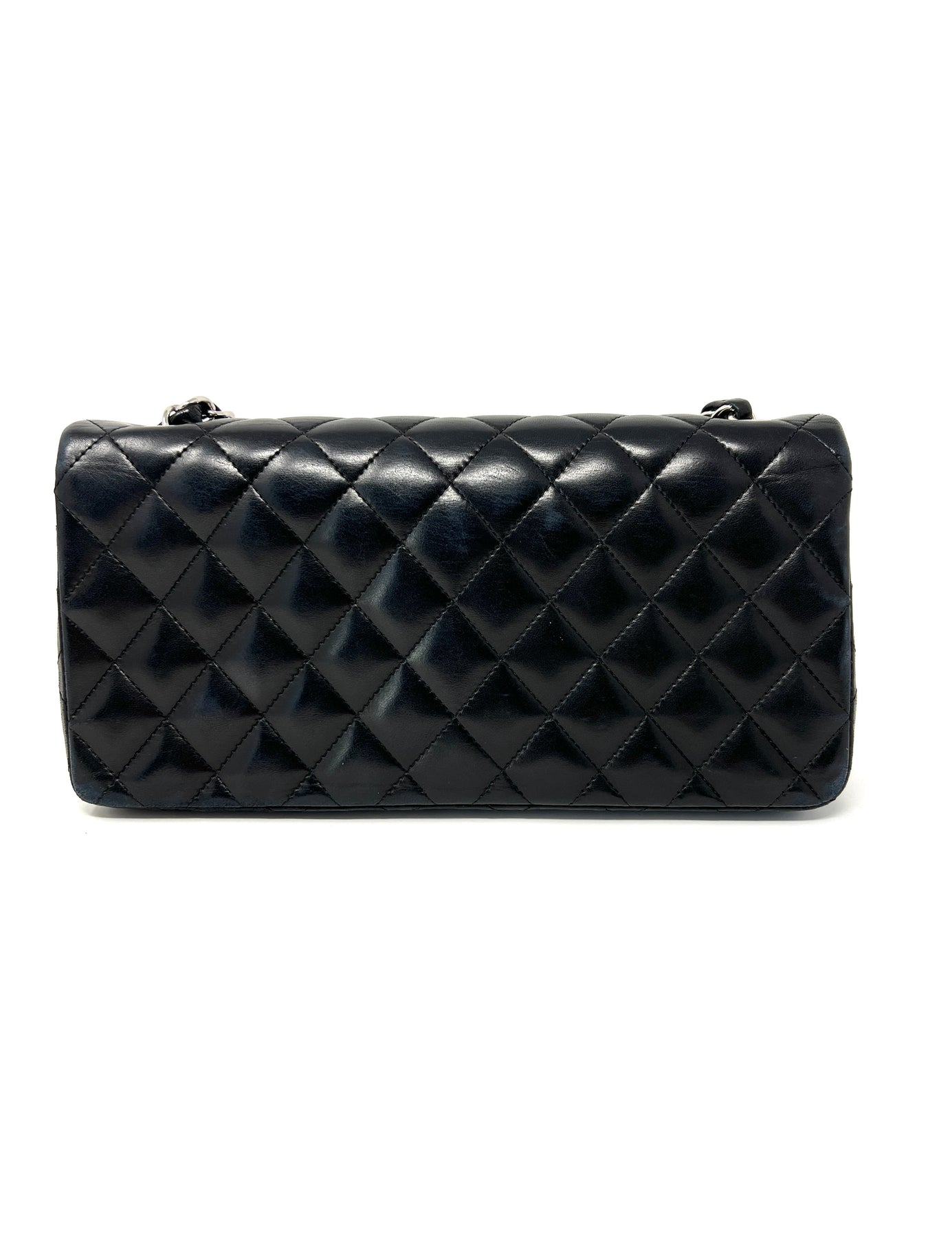 East West Flap Bag in Black Lambskin and Silver Hardware – PRELOVEDSTORY